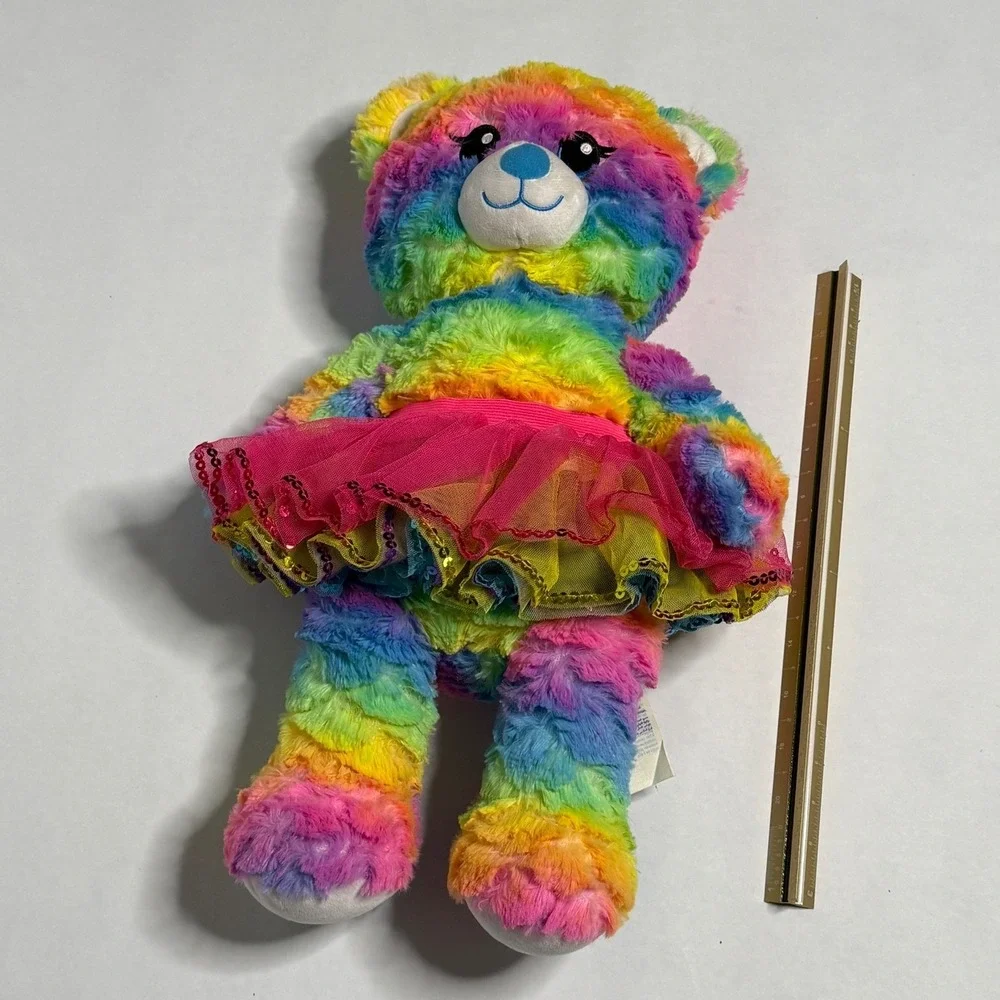 Build-A-Bear Workshop Rainbow Tie-Dye Plush Teddy Bear with Sequin Tutu 16